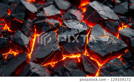 熔岩破碎的黑色岩石 | 強大的爆炸和熱能背景材料 129109172