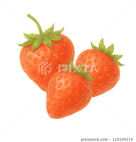 Watercolor illustration of three strawberries (cutout) 129109314
