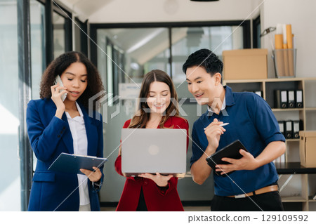 Group of business meeting in planning design in creative business discussing work in the office Group of business meeting in planning design in creative business discussing work in the office 129109592