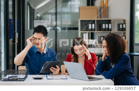 Business people sum up the results of their work in the company during the year, new project Business people sum up the results of their work in the company during the year, new project 129109857