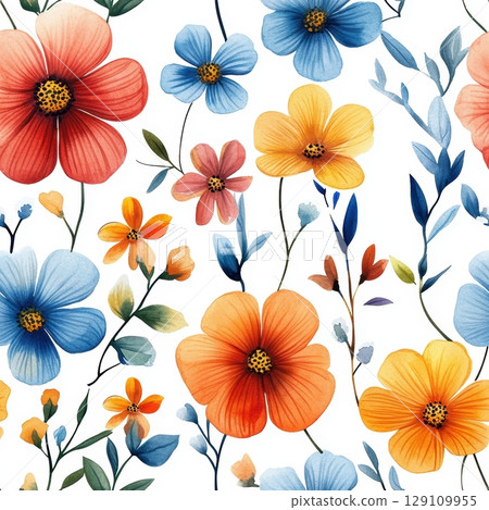 Watercolor Floral Seamless Pattern - Stock Illustration [129109955] - PIXTA
