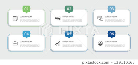 6 infographics data rectangle tab index template. Illustration business abstract background. 6 infographics data rectangle tab index template. Illustration business abstract background. 129110163