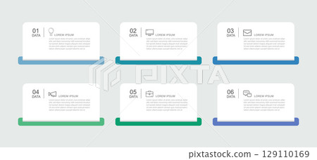 6 data infographics rectangle tab index template. Illustration business abstract background. 6 data infographics rectangle tab index template. Illustration business abstract background. 129110169