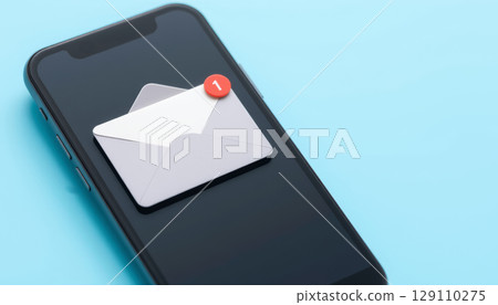 New message notification on smartphone screen with envelope icon and alert badge, symbolizing incoming email or text alert New message notification on smartphone screen with envelope icon and alert badge, symbolizing incoming email or text alert 129110275