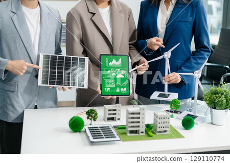 Business team people planning hand using laptop for working technology and business Net zero and carbon neutral concept.NET ZERO icons 129110774