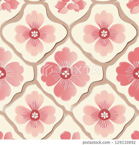 Pink Flower Tiles Seamless Pattern 129110892