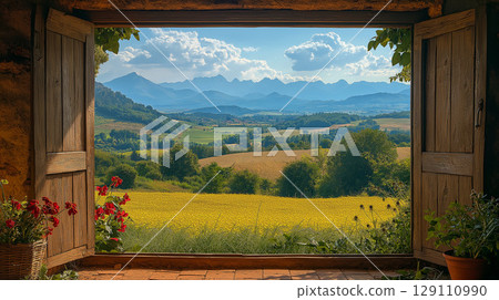 Landscape seen from the window 129110990