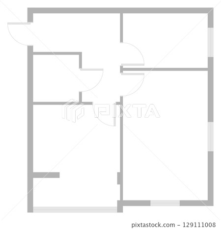 Line drawing blueprint of house floor plan with multiple rooms. Vector black and white apartment layout for architecture or design use. Construction icon for home interior or real estate project 129111008