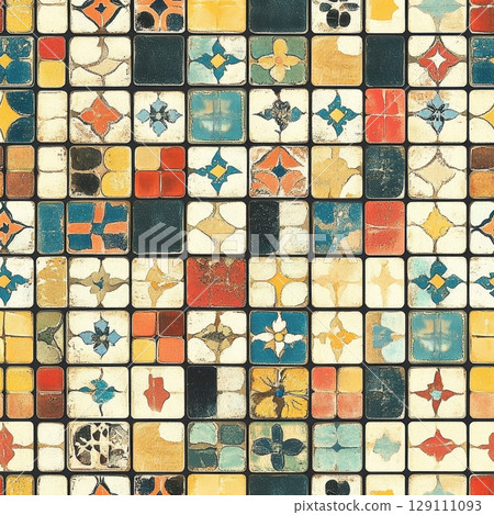 Vintage Tile Mosaic Seamless Pattern 129111093