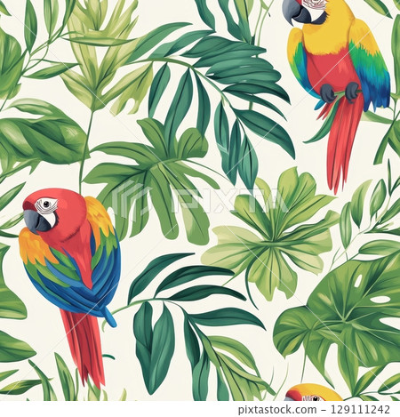 Tropical Parrot Seamless Pattern 129111242