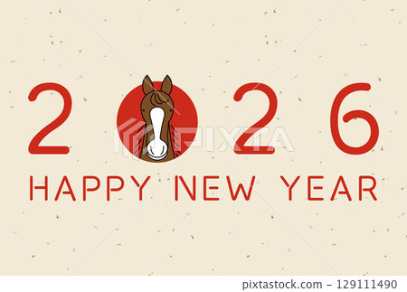 Simple line drawing New Year's card template for the Year of the Horse 2026 logo 129111490