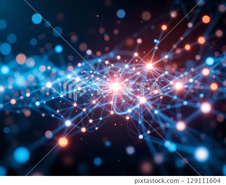 Abstract neural network with glowing nodes and connections Abstract neural network with glowing nodes and connections 129111604