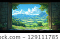 透過窗戶看到的鄉村風景 129111785