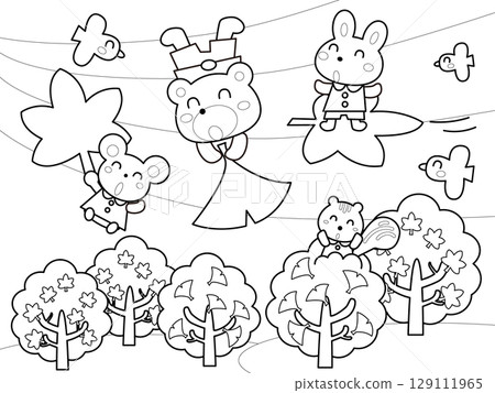 Coloring book: Autumn leaves and animals Coloring book: Autumn leaves and animals 129111965