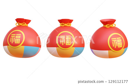 Asian oriental cartoon style lucky bag 3D graphic Asian oriental cartoon style lucky bag 3D graphic 129112177
