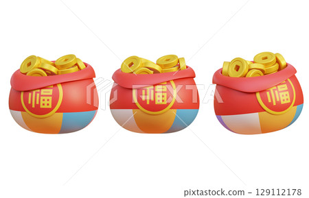 Asian oriental cartoon style lucky bag 3D graphic 129112178
