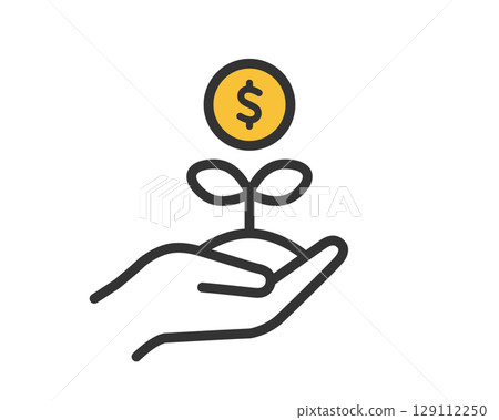 Image of investment and asset growth with buds and dollar coins growing | Vector material Simple icon 129112250
