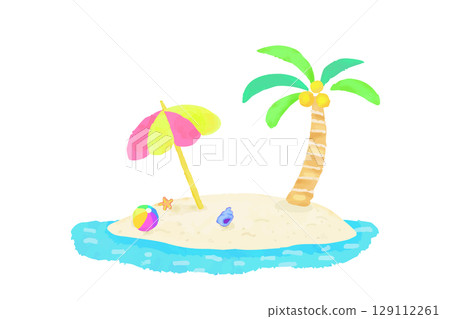 南島/熱帶夏季圖像水彩風景插畫素材 129112261