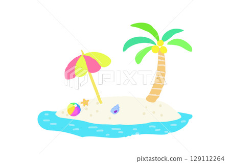 Southern island/tropical summer image hand-drawn landscape illustration material 129112264