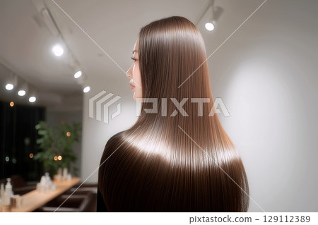 AI-generated image of a beautiful woman with long hair 129112389