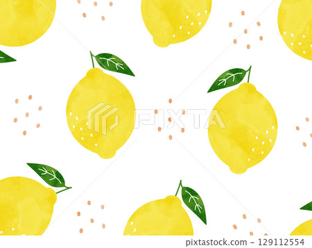 Watercolor background illustration of lemon with leaves Watercolor background illustration of lemon with leaves 129112554