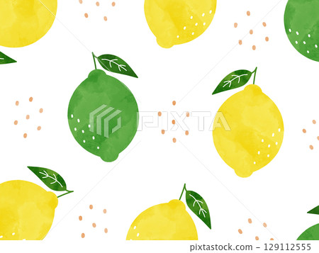 檸檬和酸橙葉的水彩背景插圖 129112555