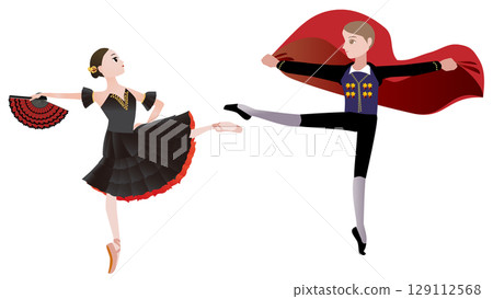Illustration of a dancer_Image of a ballet dancer dancing the bullfighter and dancer from the ballet "Don Quixote" 129112568
