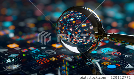 Magnifying glass dissecting a digital sphere filter 129112771
