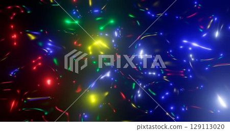 3d rendering. Fantastic background of bright glowing particles in deep space. Bright electric flashes 129113020