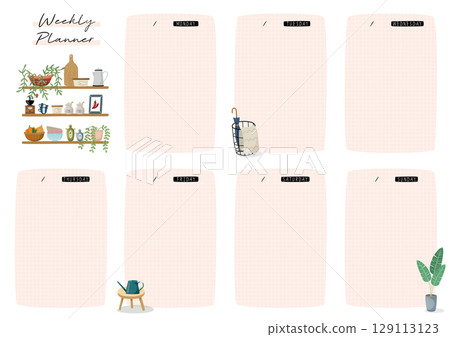 Blank weekly diary table pattern, hand-drawn style cute home page design, children's writing, article book, writing book, waiting list, memo box, diary material sheet 129113123