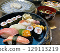 Delivery of nigiri sushi and pufferfish sashimi 129113219