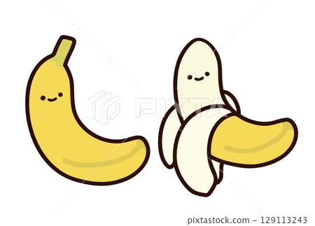剝皮和未剝皮的香蕉的可愛插圖 129113243