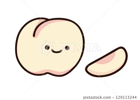 切片和整個白桃的可愛插圖 129113244