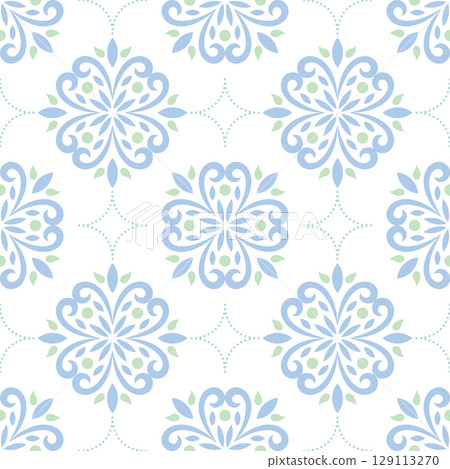 Soft Blue Floral Seamless Pattern with Curved Petals 129113270