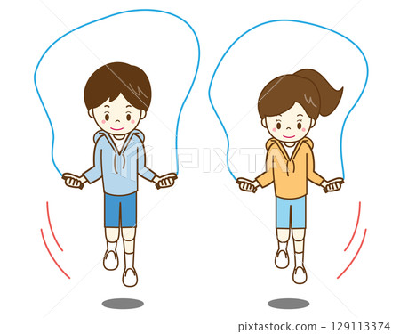 男人和女人透過跳繩進行身體鍛煉 129113374