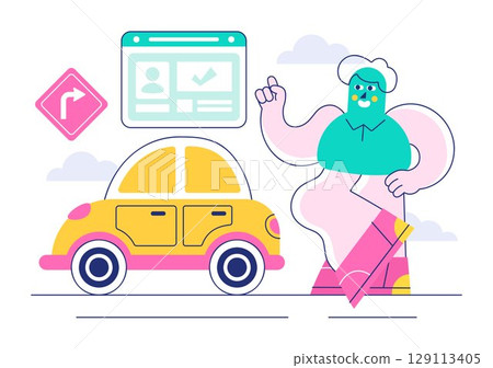 Driving School Vector Illustration Featuring the Educational Process of Car Training and Learning to Drive to Obtain a Drivers License in a Background 129113405