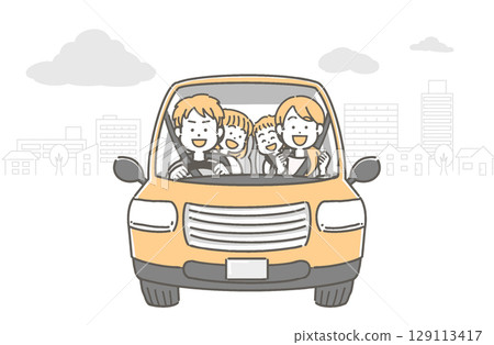 Smiling family driving / Vector illustration of a family Smiling family driving / Vector illustration of a family 129113417