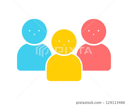 Colorful silhouette icons/pictograms of three people bust-up - group/diversity image 129113466