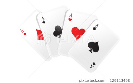 Aces playing cards four poker game. Vector Isolated realistic gambling card. Clubs and spaces, hearts and diamonds casino card. Black and Red suits 129113498