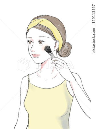 Illustration material: Woman applying makeup Illustration material: Woman applying makeup 129113567