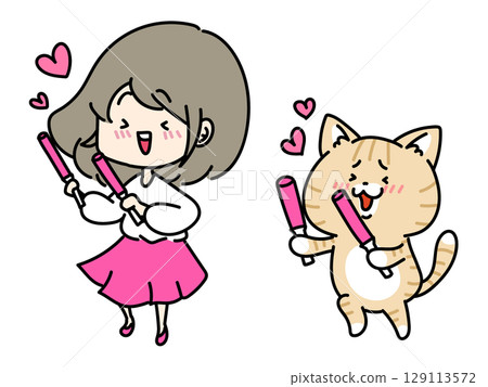 一群女孩和一隻貓正在做她最喜歡的活動 一群女孩和一隻貓正在做她最喜歡的活動 129113572