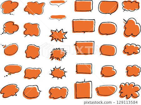 手繪氣泡集，粗糙的筆跡，南瓜色 129113584