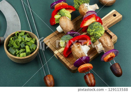 Organic Grilled Vegetable Kebab. 129113588