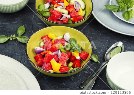 Refreshing watermelon cucumber salad. Refreshing watermelon cucumber salad. 129113596