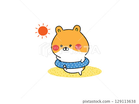 一隻可愛而放鬆的倉鼠在沙灘上享受夏天 129113638