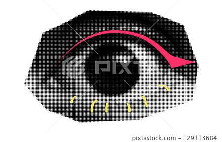Halftone eye collage with dotted pop art texture. Trendy Y2K style. Vector art for posters, social media, and mixed media design. 129113684
