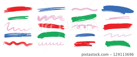 Chalk scrawl underline doodles. Kids crayon brush stroke lines and sketchy underlines. Vector illustration. Chalk scrawl underline doodles. Kids crayon brush stroke lines and sketchy underlines. Vector illustration. 129113696