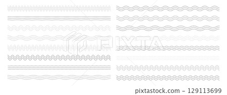 Abstract corrugated wave borders. Minimalist wavy line design elements. Abstract corrugated wave borders. Minimalist wavy line design elements. 129113699