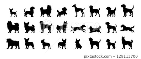 Dogs silhouette in different poses. 129113700