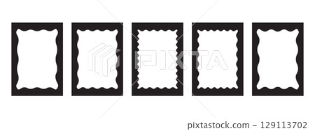 Different rectangle frames with wiggly edges set. Trendy curved frame box. Modern graphic template. 129113702